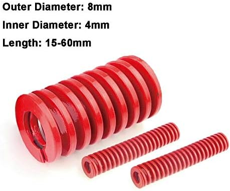 Adioli compressão mola vermelha de carga média compressão carga de mola de molde de molde diâmetro externo de 8 mm de diâmetro interno de 4 mm de comprimento 15-60 mm 3pcs