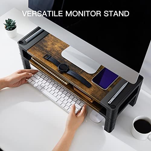 Huanuo Monitor Stand, suporte de monitor ajustável, suporte de monitor para mesa com 2 plataformas, suporte para laptop para mesa, riser de monitor para laptops, computadores, impressoras, PC