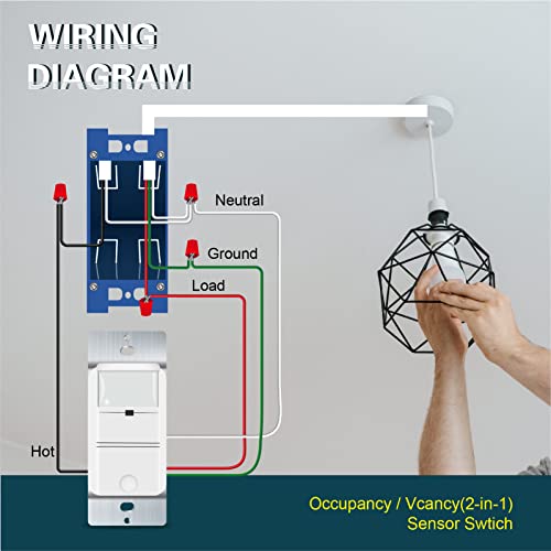 Interruptor de luz do sensor de movimento do Topeler, fio neutro necessário, pólo único no interruptor do sensor de ocupação de parede