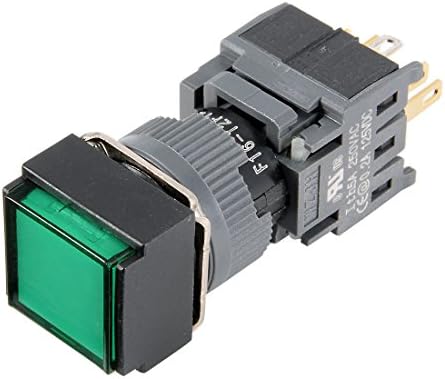 Aexit AC 220V Controle elétrico SPDT NO NC 6P Momentário do botão de pressão de cabeça quadrada verde da cabeça verde luz