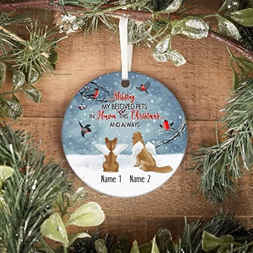 Memorial Pet Theme Christmas Tree Ornament, Miss meu amado animal de estimação no céu Nome de cão personalizado Ornamento de cerâmica, ornamento de inverno, nome de cão personalizado de 3 polegadas para presente
