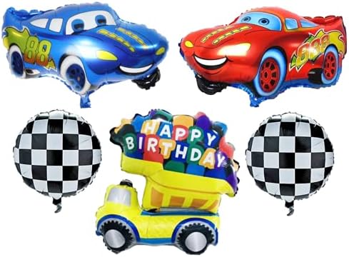 Vision Race Cars 26 Balões de papel alumínio 5x PCs para festa de aniversário | Carros azuis vermelhos de hélio e design de caminhão
