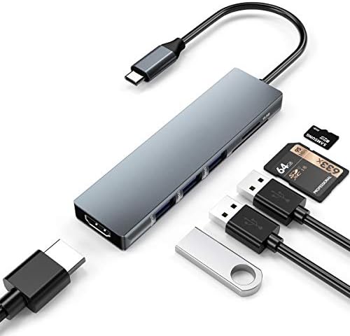 Adaptador USB C HDMI para MacBook Pro /2017, 6 em 1 USB-C para HDMI Saída, SD+MicroSD Card Reader e 3-Ports USB 3.0