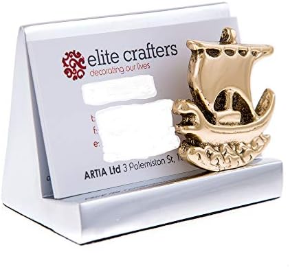 Elitecrafters elegante de metal sólido artesanal, titular de cartão de visita, acessório de mesa, design de navio arcaico grego