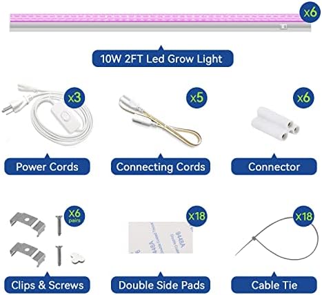 Monios-L [6-Pack] LED Grow Light Tiras para plantas 2 pés e 60w T5 alta saída Integrada Aceção extensível 24 polegadas Luzes de