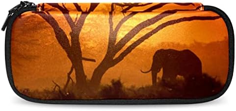 Lápis Case Sunset Tree Elephant Capacidade de caneta Bolsa Bolsa Bolsa Bolsa de maquiagem Organizador de papelaria de armazenamento
