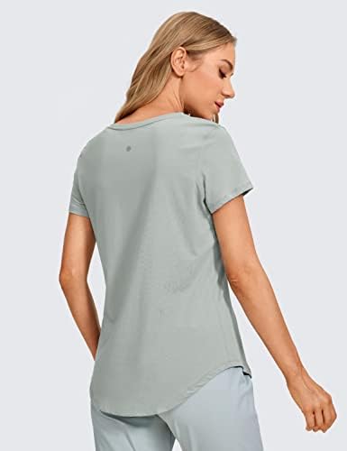 Crz Yoga Feminino Pima algodão curta Manga curta Camiseta da camiseta de ioga de ioga Camiseta atlética