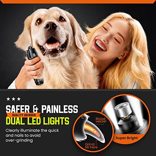 Moedor de unhas de cachorro lopsic com 2 luzes LED, 2 velocidades poderosas aparadores de unhas de cachorro e kit de cães de cão-de-petinho