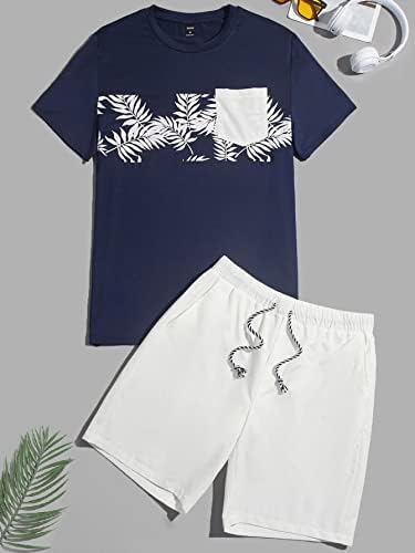 Fioxa de duas peças para homens, camiseta tropical e shorts de cintura