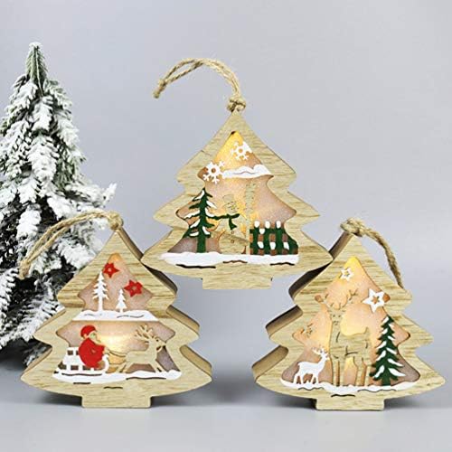 Lâmpada de Natal da bestoyard de Natal iluminada árvore de natal com renas de renas de Santa Padrão de madeira Corte de árvore de natal