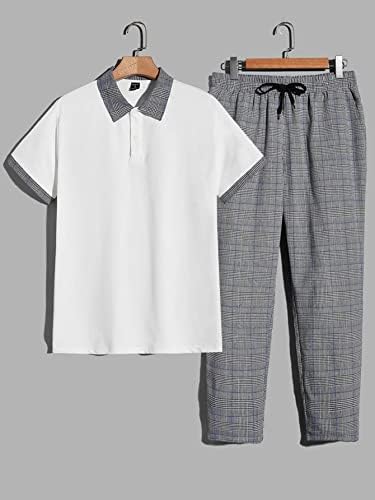 Roupas de duas peças do NIBHZ para homens camisa pólo xadrez e calça de cintura