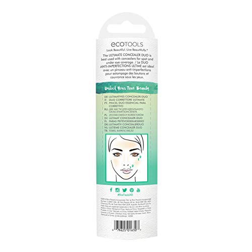 EcoTools Ultimate Centeler Makeup Brush Conjunto, capa e imperfeições de mistura, 3 cabeças de escova