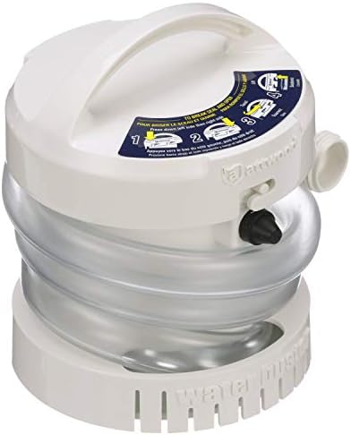 Attwood 4140-4 Bomba portátil Waterbuster®, submersível, alimentada por bateria, 200 gph, mangueira de 42 polegadas, 5