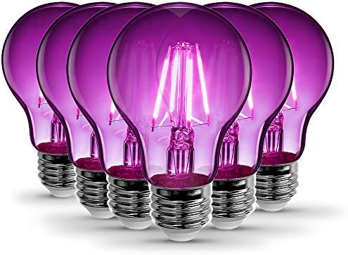Feit Electric A19/TP/LED/6 Filamento 25W Bulbos LED de vidro transparente equivalentes equivalentes, roxo, 6-pacote,
