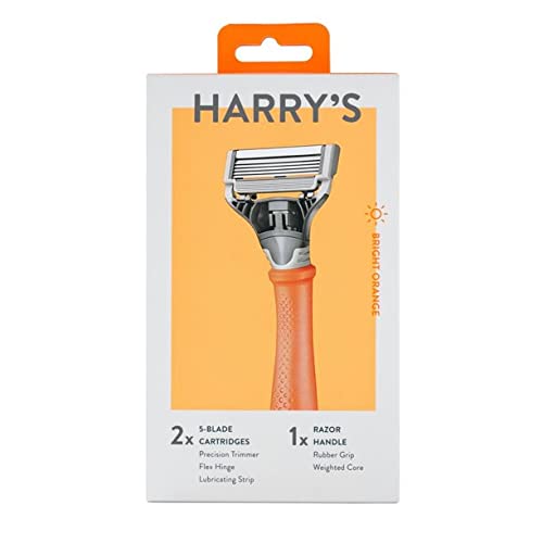 Mens Truman Razor de Harry's em cor laranja brilhante com cartuchos de 5 lâminas de 5 lâminas, alça de barbear 1x e capa de