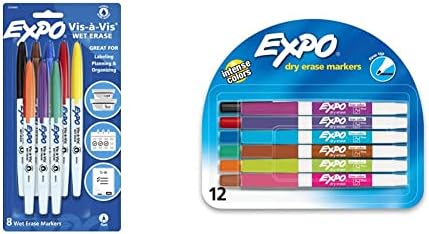 Expo em relação a marcadores de apagamento úmido, ponto fino, cores variadas, 8 contagem e exposição de baixo odor marcadores de apagamento