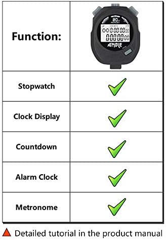 StopWatch, Amble Countdown Timer e Stopwatch Record 20 Memórias Lap Time com contador de contagem e relógio de calendário com alarme para treinadores esportivos e árbitros