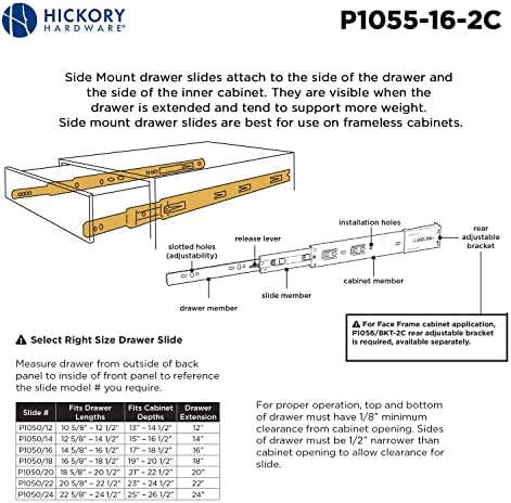 Hardware de hickory p1055/16-2c 16 - slide de gaveta de fechamento suave, cádmio