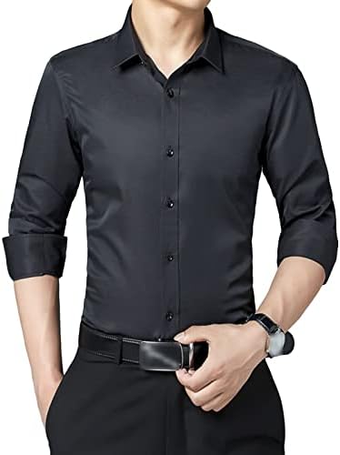 Maiyifu-gj de manga longa camisas elegantes para homens cores sólidas camisas leves e magras