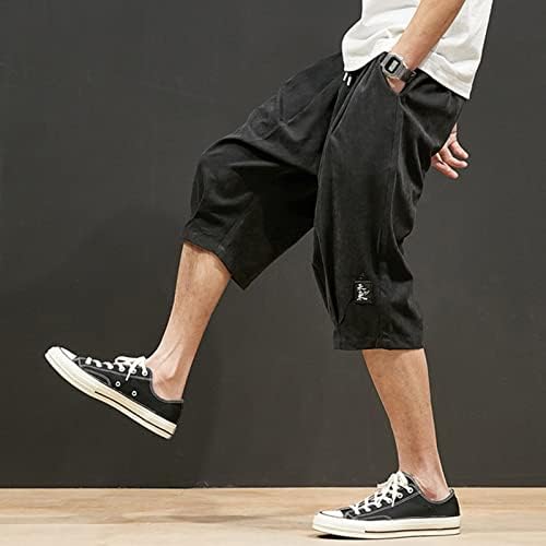 Calça de calças capris de hddk cappris mais calças casuais soltas no verão abaixo do joelho elástico shorts de corredor