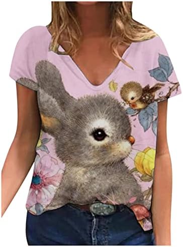 Mulheres Tops de verão 2023 Camiseta de Páscoa Bunny Bunny de manga curta Vilhas de pescoço de pescoço Camisetas casuais camisetas