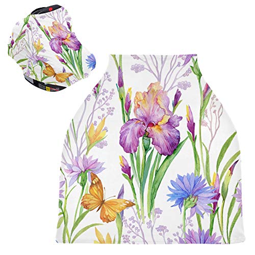 Yyzzh aquarela Iris floral flor bluebell bluebllower borboleta butterfly gabinete capa de assento de bebê cobertura infantil covers