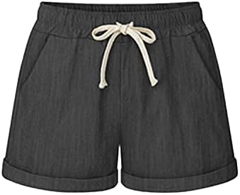 Calça curta de verão de cordão para mulheres shorts elásticos e elásticos com bolsos largura de perna larga casual shorts