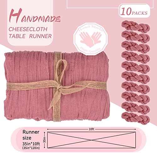 Lykoow 10 pacotes de brecha rosa rosa empoeirada, 35x120 polegadas de gaze rosa escura de gaze boho mesa de casamento decoração de