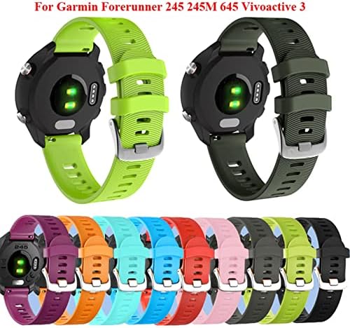 USTVI 20mm Sport Silicone Watch Band Strap for Garmin Forerunner 245 245m 645 Vivoactive 3 Vivomove HR Pulseira inteligente