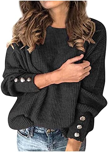 Suéteres femininos pullover redondo pescoço de botão exclusivo manga casual preguiçoso suéter solto e solto de grande