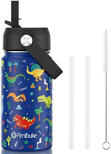 Fimibuke Kids Isolled Water Bottle - 14oz BPA de 18/8 de aço inoxidável Tumbler Tumbler Double Wall A vácuo à prova de vazões de crianças copo com garrafa de metal de palha para meninos meninos da escola meninos