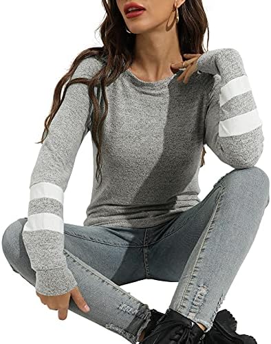 Sorto de moletons com bloco de colorido feminino suéteres de picada de manga longa camisas de manga longa