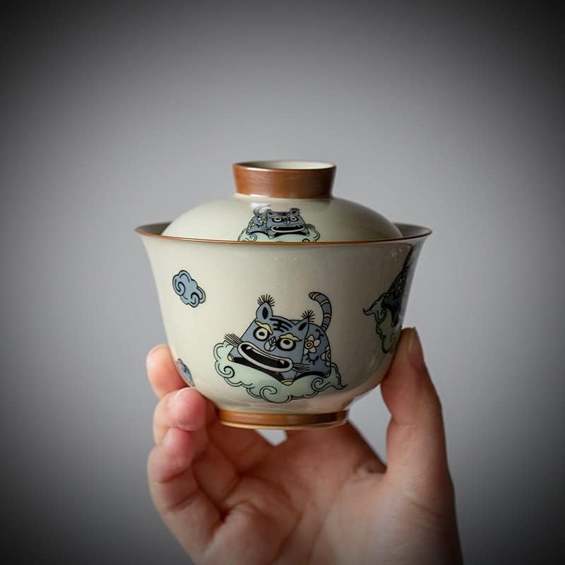 Zlxdp 150ml Tiger Art Cerâmica Tea Tureen Homes Homem de Mel porcelana Gaiwan Teaset Kung Fu Pequenos xícaras de chá