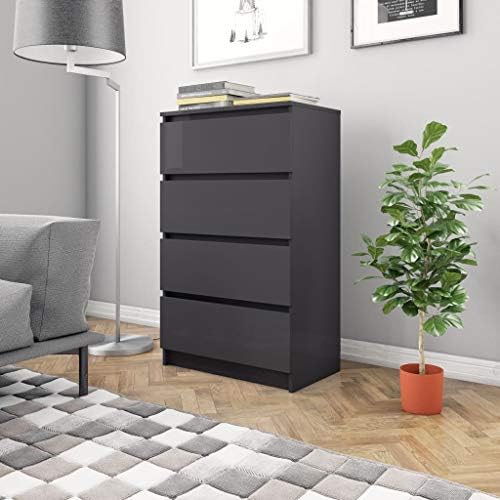 Gabinete de 4 gavetas, móveis de decoração de casa de alto brilho cinza altamente decorativos para aparelhos multimídia para sala de estar