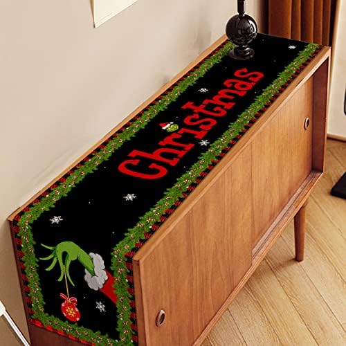 Nepnuser Merry Grinchmas Table Runner Elf Winter Holiday Party Decoration Xmas Home Kitchen Dining Room Decor