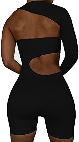 Lufeng Women Sexy Cut Out One Omber Monves Longo Mumbonete curto BodyCon Romper Clubwear