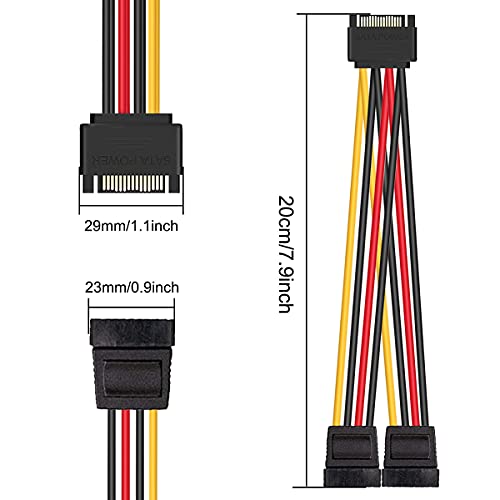 Cabo de divisor de potência DKARDU SATA para acionamentos ópticos de HDD SSD, 15 pinos SATA macho para dupla fêmea s splitter do adaptador