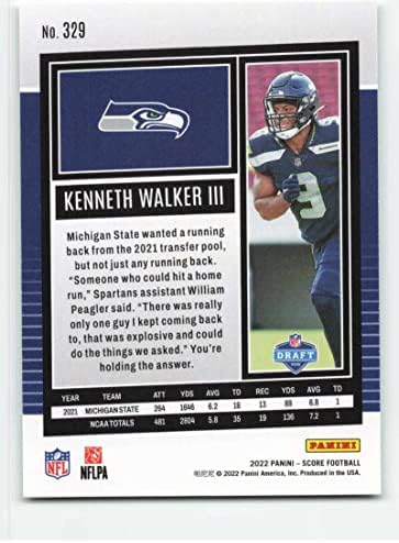 2022 Pontuação #329 Kenneth Walker III RC Rookie Seattle Seahawks NFL Football Trading Card
