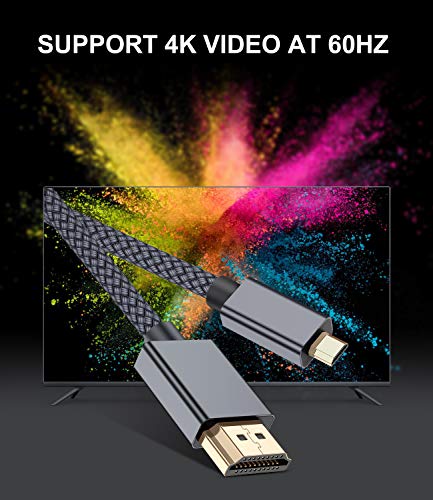 Elebase Micro HDMI Cabo de 10 pés, 4K 60Hz Micro HDMI Tipo D Cordo compatível com Raspberry Pi 4 4b, GoPro Black Hero