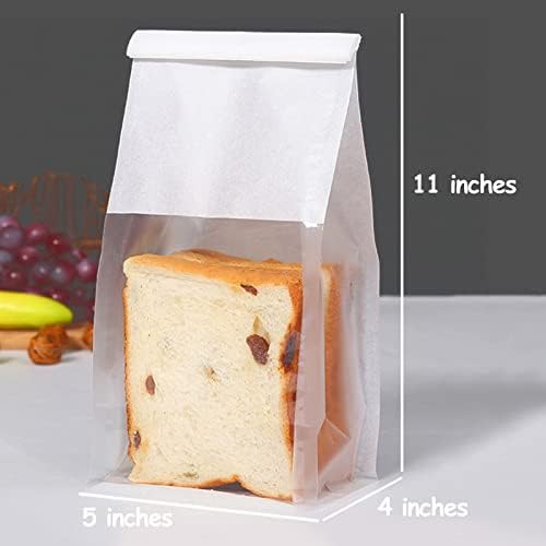 Sacos de padaria de 5x4x11 polegadas com janela, sacos de armazenamento de alimentos com fechamento de gravata para