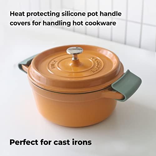 Portadores de panela de silicone de Carrotez, tampas de alça de panela resistentes ao calor para cozinha, acessórios para ferro fundido ou fornos holandeses de cerâmica, 1 par - verde de soja