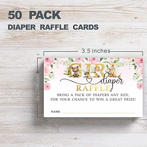Raffle de fraldas Conjunto de jogos de chá de bebê-1 sinal de pé e 50 cartões de adivinhação, bilhetes de rifa de fraldas