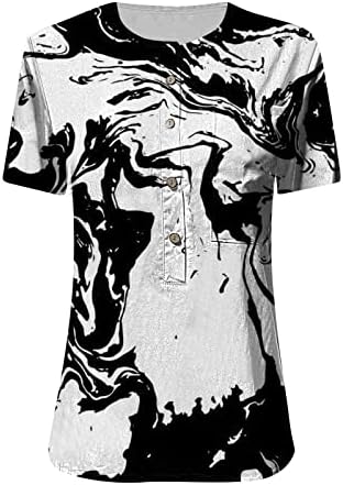 Camisa da blusa de outono de verão para mulheres 2023 Roupas moda moda de manga curta Button Crewneck