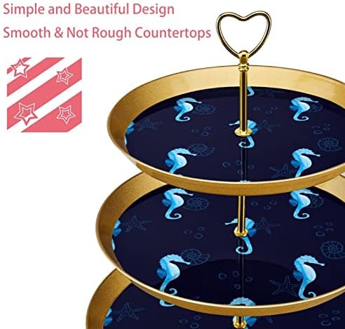 3 Placa de fruta de cupcake de 3 camadas de sobremesa Plástico para servir suporte para casamento para casamento de bebê chá de chá de bebê decorações de festa redondo, azul marinho marinho marinho marinho marinheiro