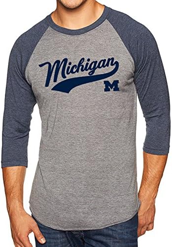 Script de camisa de beisebol da NCAA, Team Cor de 3/4 manga raglan camiseta, faculdade, universidade