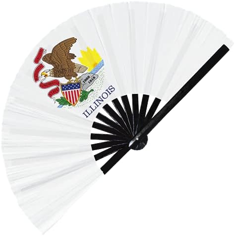 Illinois Flag Us State dobring Fan Handheld, American States Sinalize grande ventilador de mão de bambu, melhor resistente a desbotamento