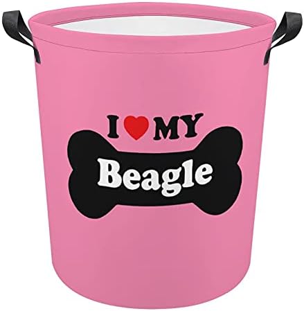 Eu amo minha cesta de lavanderia de pano de beagle oxford com alças de armazenamento para organizador de brinquedos, quarto de berçário cesto banheiro