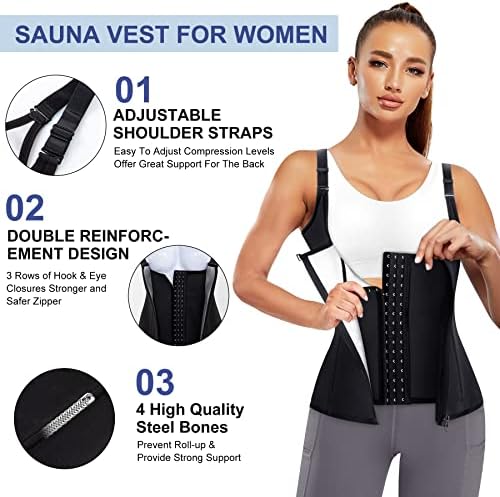 Haenpisy Sauna Terne for Women Treino Treinador Treinador Sweat Vest Control Control Zipper Tampa do corpo de renda com tiras