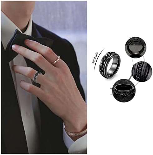 Yfstyle 4pcs Ringas de banda lisa para homens anéis de aço inoxidável para homens Anel de casamento Ringos giratórios legais