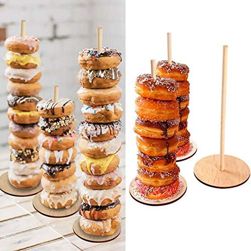 Astra Gourmet Wood Donut Stands - Conjunto de 2 suportes de exibição de donuts - Donuts de donuts de casamentos barra